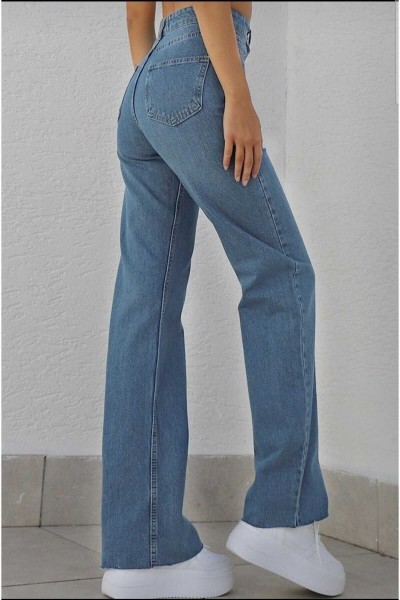 Extra Yüksek Bel Salaş Paça Kadın Tatlı Mavi Denim Kot Jean