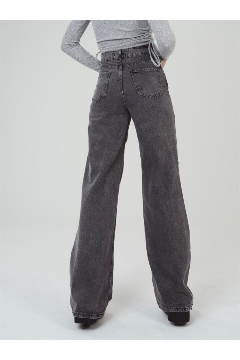 Extra Yüksek Bel Salaş Paça Kadın Füme Kar Yıkama Denim Kot Pantolon Extra Yüksek Bel Salaş Paça Kadın Füme Kar Yıkama Denim Kot Pantolon