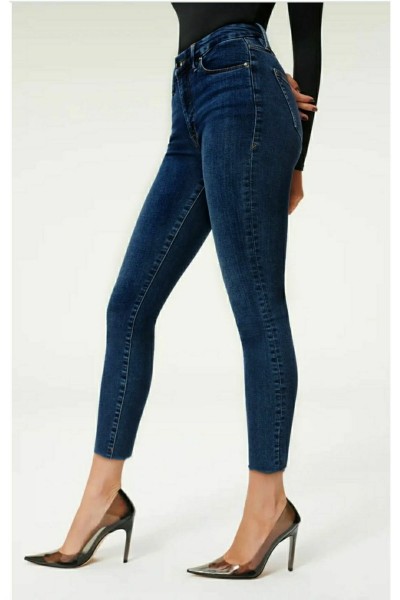 Koyu Mavi Bıyıklı Skinny Jean Kadın Bilek Boy Yüksel Bel Kot Pantalon