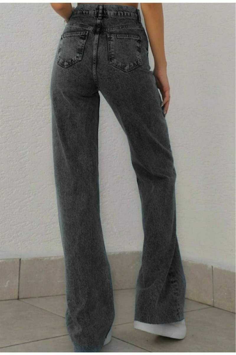 Kadın Füme Kar Yıkama Extra Yüksek Bel Salaş Paça Denim Kot Jean