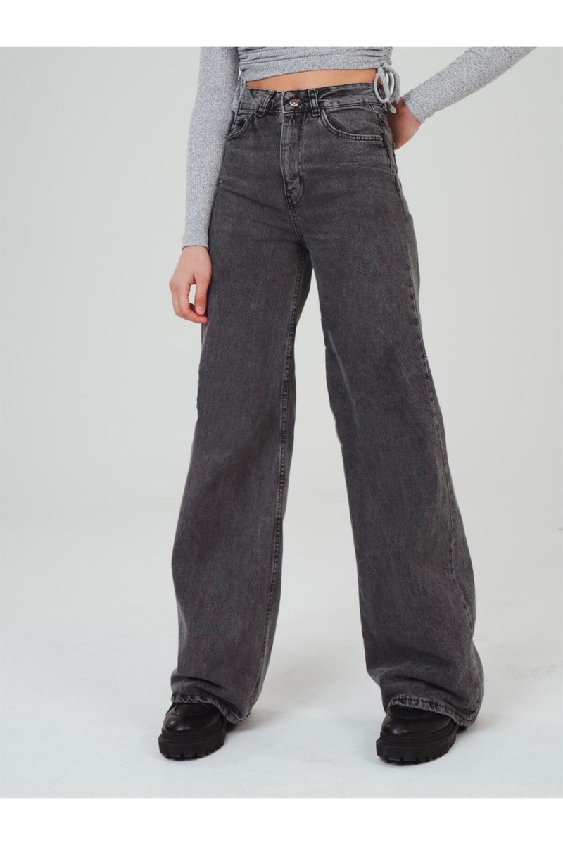 Extra Yüksek Bel Salaş Paça Kadın Füme Kar Yıkama Denim Kot Pantolon Extra Yüksek Bel Salaş Paça Kadın Füme Kar Yıkama Denim Kot Pantolon
