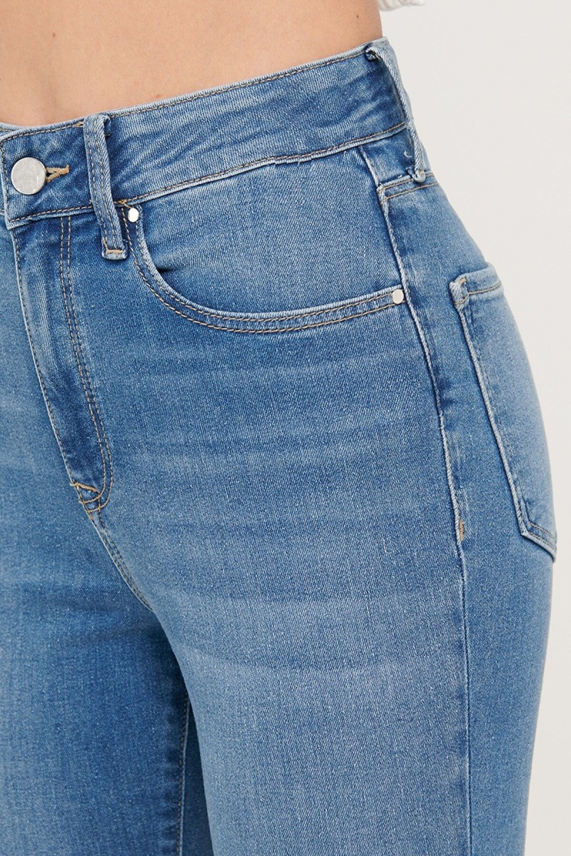 Buz Mavi Bıyıklı Skinny Jean Kadın Bilek Boy Yüksel Bel Kot Pantalon