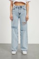 Extra Yüksek Bel Açık Mavi Kar Yıkama 3 Yırtık Salaş Paça Kadın Denim Kot Jean Extra Yüksek Bel Açık Mavi Kar Yıkama 3 Yırtık Salaş Paça Kadın Denim Kot Jean