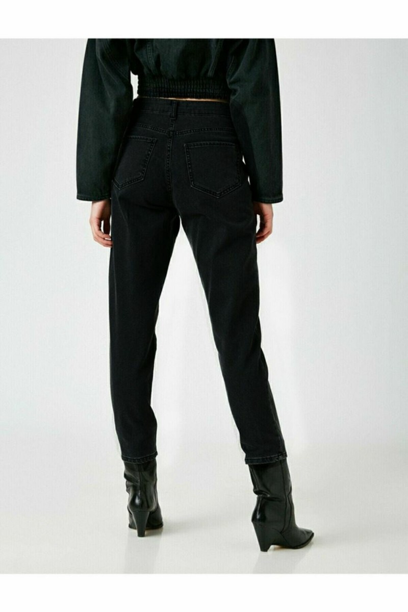 Yüksek Bel Kot Pantolon Mom Jean Siyah Mom Likralı Solmaz Ekstra Rahat