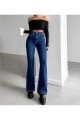 JnsWrld Koyu Mavi Ispanyol Paça Yüksek Bel Jeans JnsWrld