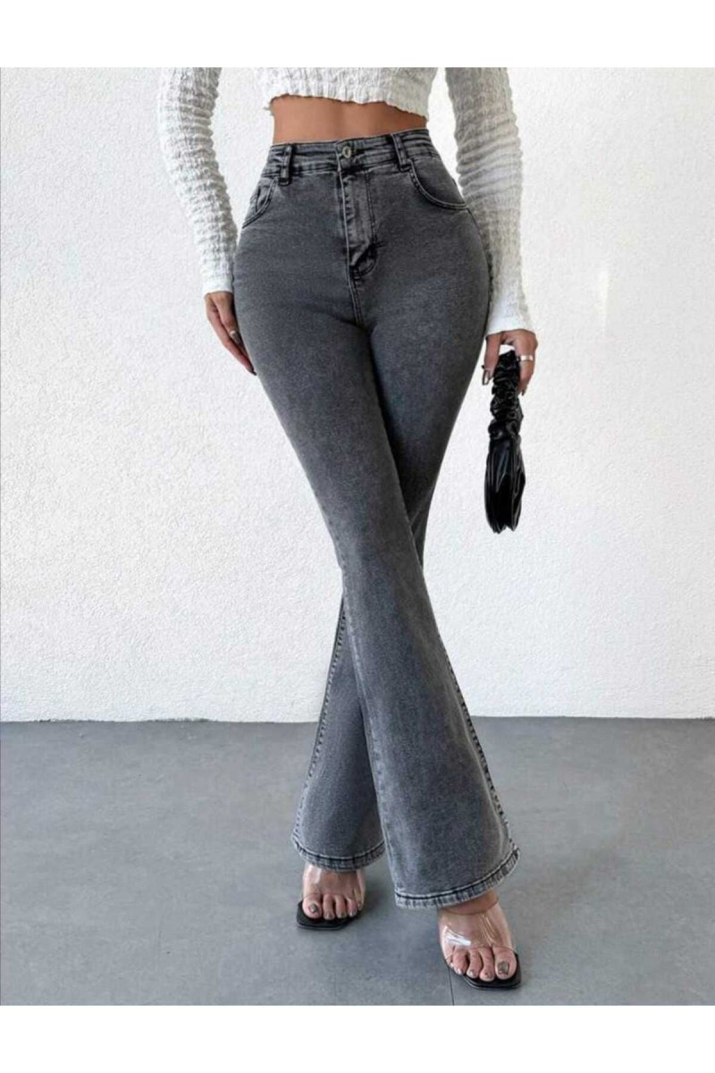 Füme Kar Yıkama Ispanyol Paça Yüksek Bel Jeans Füme Kar Yıkama Ispanyol Paça Yüksek Bel Jeans