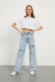 Extra Yüksek Bel Açık Mavi Kar Yıkama 3 Yırtık Salaş Paça Kadın Denim Kot Jean Extra Yüksek Bel Açık Mavi Kar Yıkama 3 Yırtık Salaş Paça Kadın Denim Kot Jean