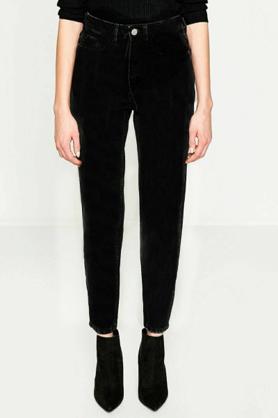 Siyah Yüksek Bel Kot Pantolon Mom Jean Siyah Mom Likralı Solmaz Ekstra Rahat