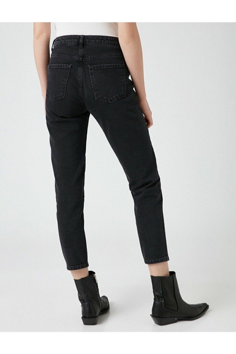Mom Jeans Siyah Mom Yüksek Bel Kot Pantolon Likralı Solmaz Ekstra Rahat
