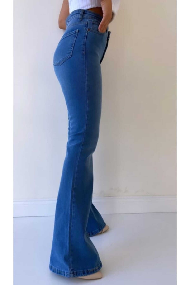 Orta Mavi Ispanyol Paça Yüksek Bel Jeans Orta Mavi Ispanyol Paça Yüksek Bel Jeans