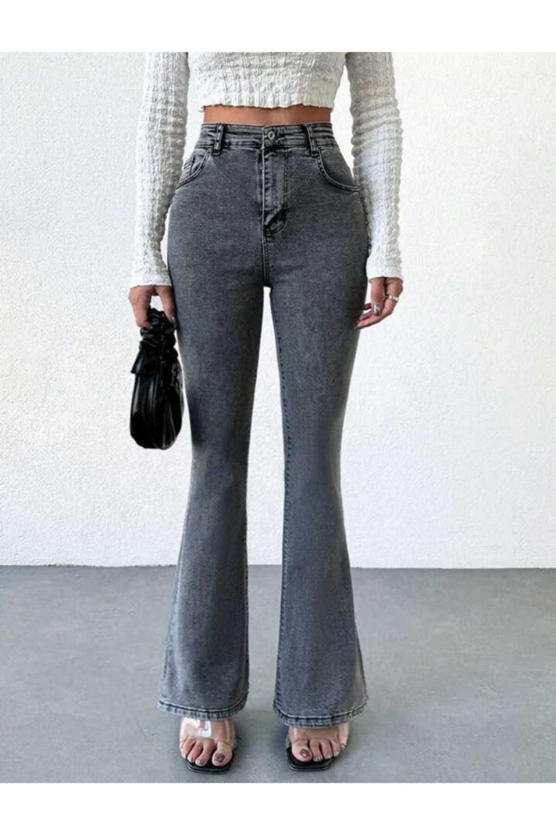 Füme Kar Yıkama Ispanyol Paça Yüksek Bel Jeans Füme Kar Yıkama Ispanyol Paça Yüksek Bel Jeans