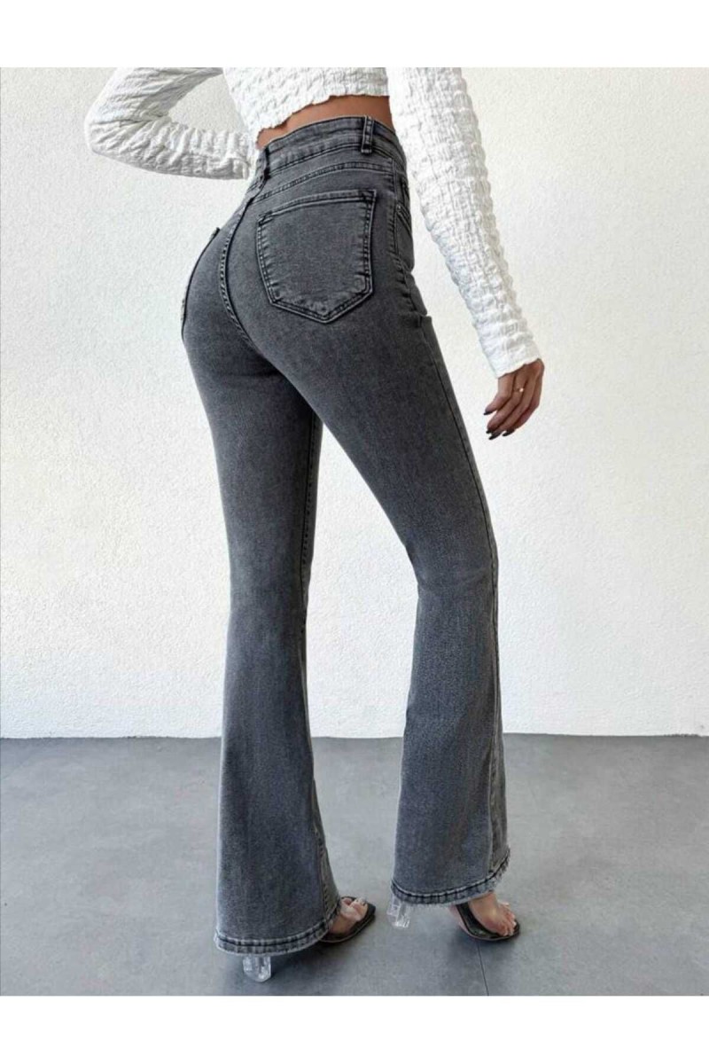 Füme Kar Yıkama Ispanyol Paça Yüksek Bel Jeans Füme Kar Yıkama Ispanyol Paça Yüksek Bel Jeans