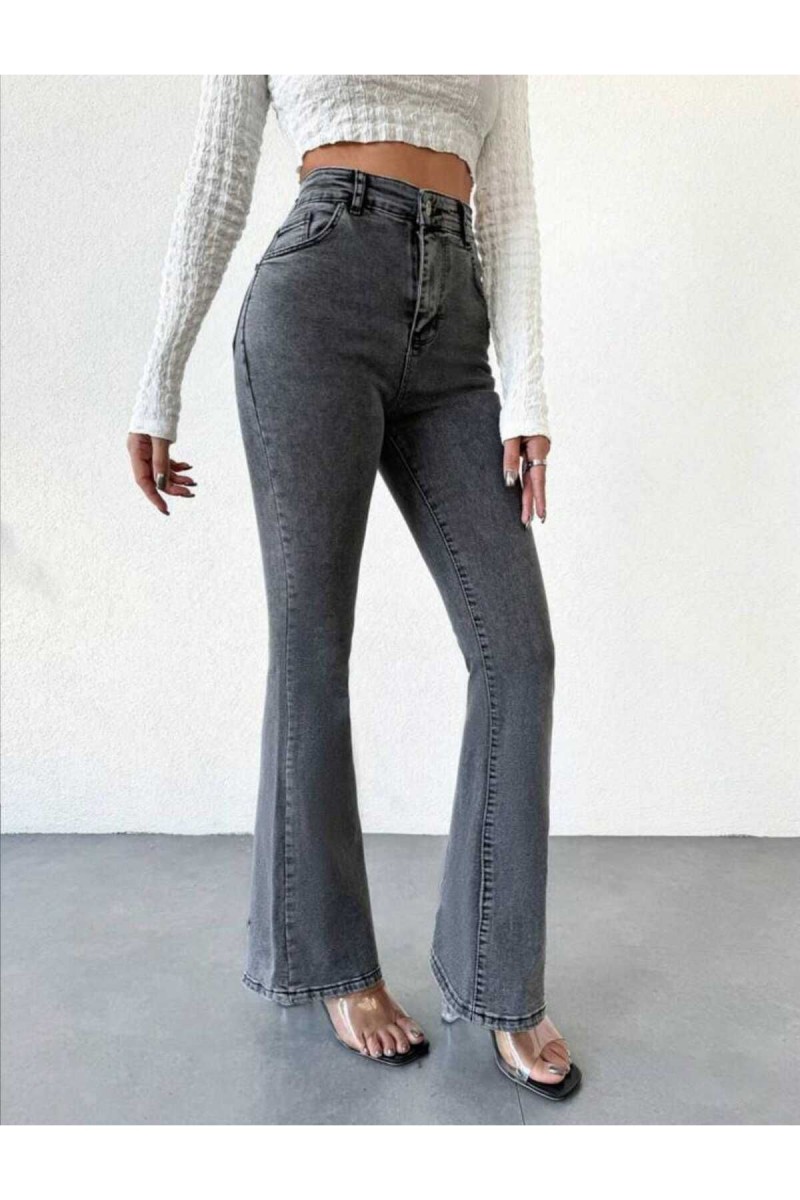 Füme Kar Yıkama Ispanyol Paça Yüksek Bel Jeans Füme Kar Yıkama Ispanyol Paça Yüksek Bel Jeans