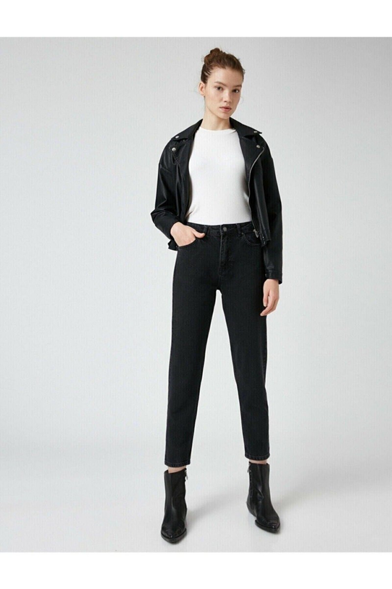 Mom Jeans Siyah Mom Yüksek Bel Kot Pantolon Likralı Solmaz Ekstra Rahat