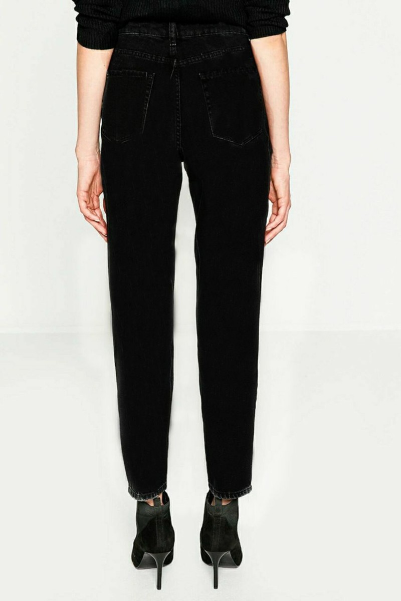 Siyah Yüksek Bel Kot Pantolon Mom Jean Siyah Mom Likralı Solmaz Ekstra Rahat