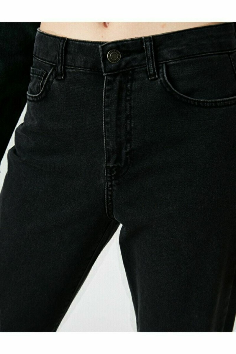 Yüksek Bel Kot Pantolon Mom Jean Siyah Mom Likralı Solmaz Ekstra Rahat
