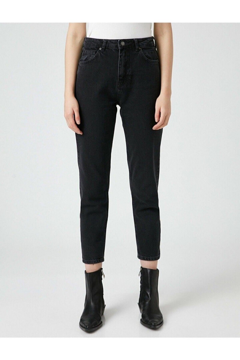 Mom Jeans Siyah Mom Yüksek Bel Kot Pantolon Likralı Solmaz Ekstra Rahat