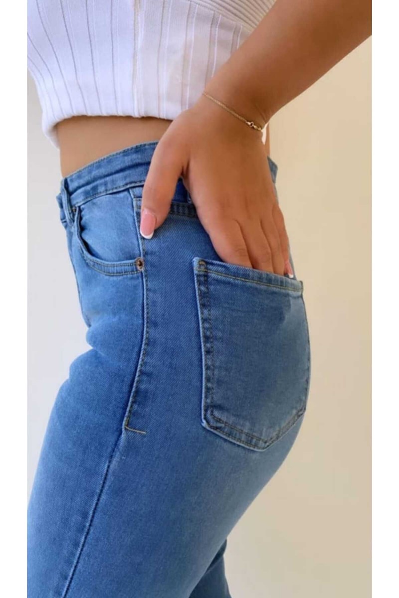 Orta Mavi Ispanyol Paça Yüksek Bel Jeans Orta Mavi Ispanyol Paça Yüksek Bel Jeans