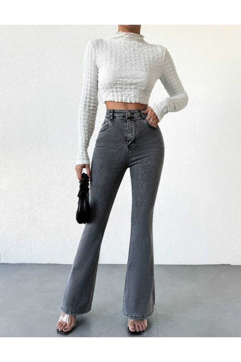 Füme Kar Yıkama Ispanyol Paça Yüksek Bel Jeans Füme Kar Yıkama Ispanyol Paça Yüksek Bel Jeans