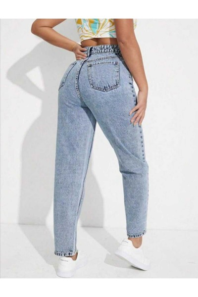 Kar Yıkama Mom Jean Yüksek Bel Kot Pantolon Likralı Solmaz Ekstra Rahat