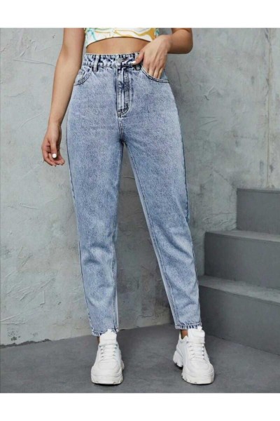 Kar Yıkama Mom Jean Yüksek Bel Kot Pantolon Likralı Solmaz Ekstra Rahat
