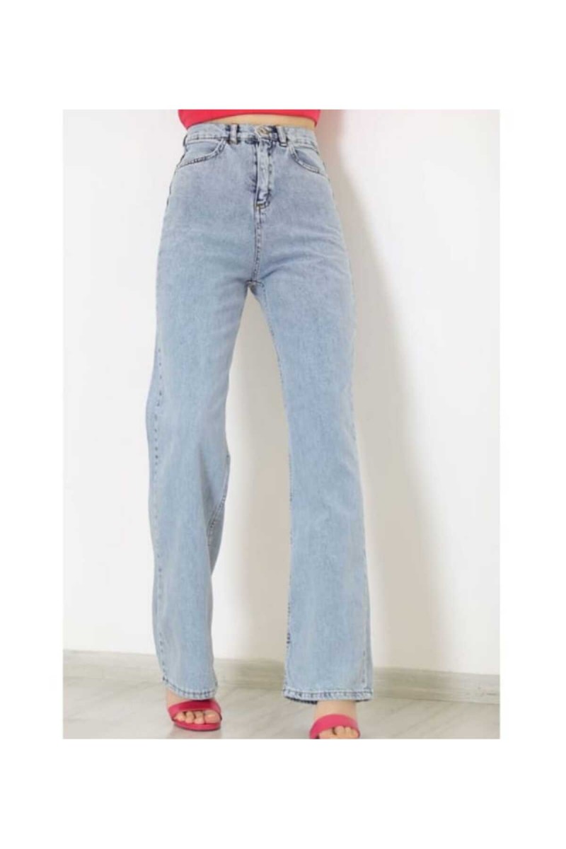 Extra Yüksek Bel Salaş Paça Mavi Kar Yıkama Kadın Kot Jean