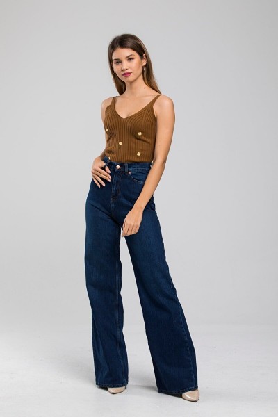Yüksek Bel Salaş Paça Koyu Mavi Kadın Kot Jeans