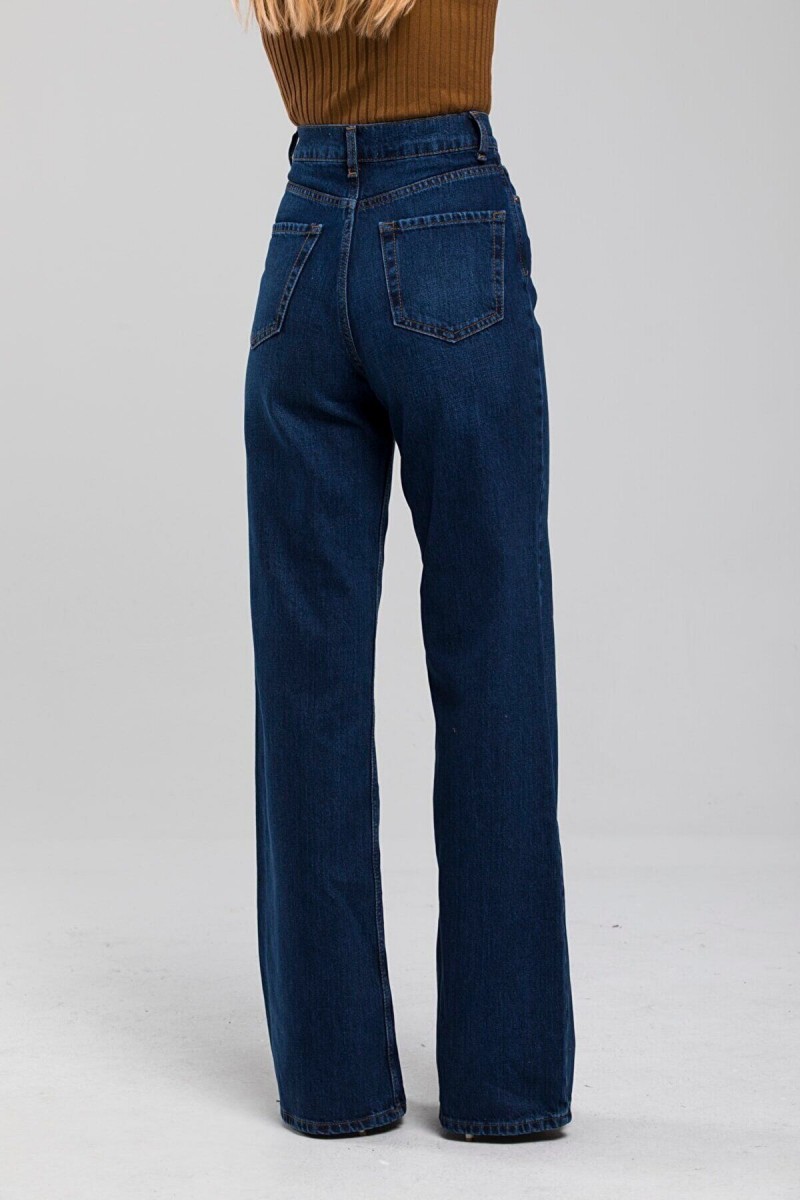 Yüksek Bel Salaş Paça Koyu Mavi Kadın Kot Jeans Yüksek Bel Salaş Paça Koyu Mavi Kadın Kot Jeans