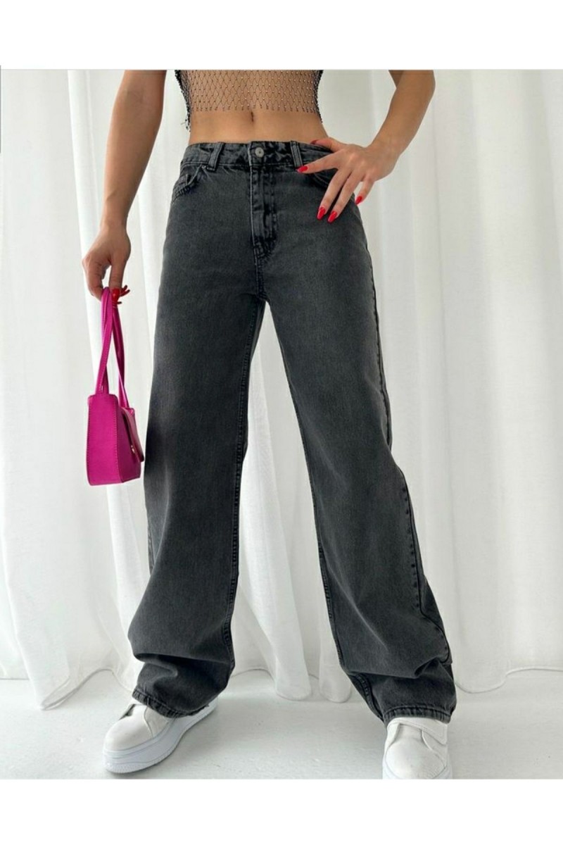 Füme Kar Yıkama Kadın Kot Pantolon Süper Yüksek Bel Wide Leg Füme Kar Yıkama Kadın Kot Pantolon Süper Yüksek Bel Wide Leg