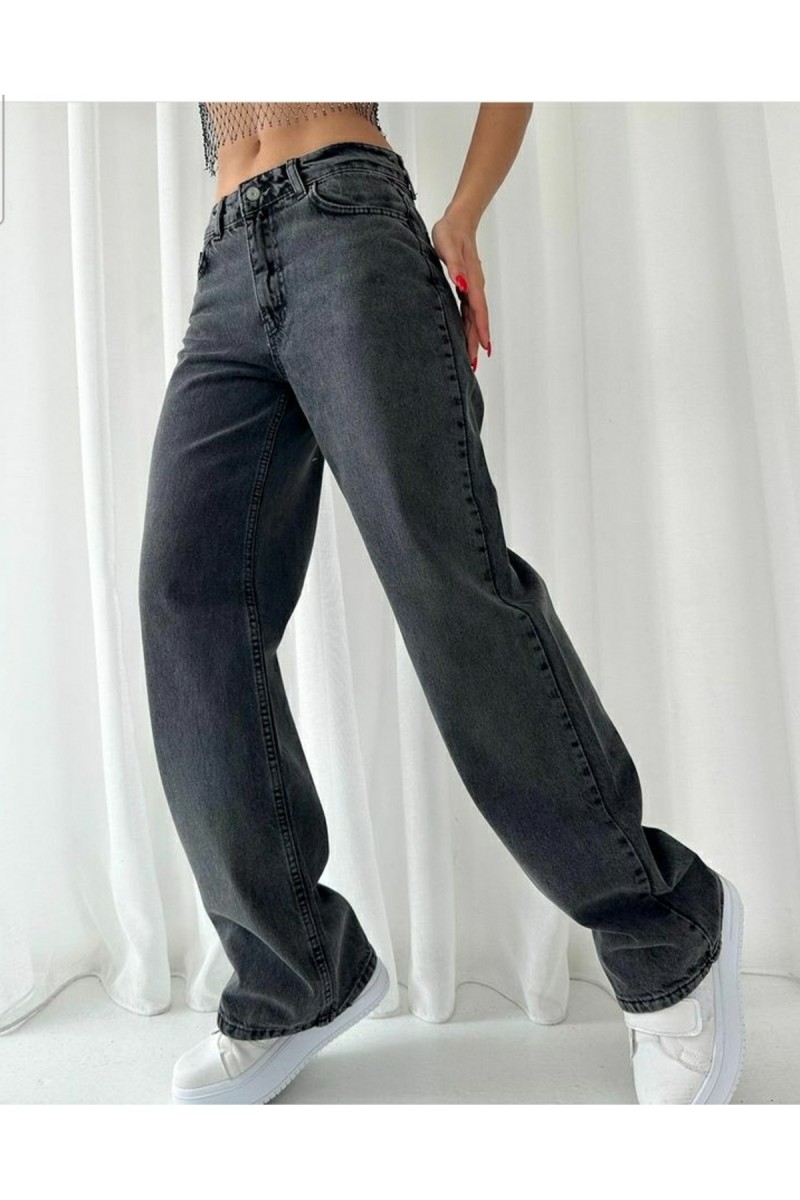 Füme Kadın Kot Pantolon Süper Yüksek Bel Salaş Paça