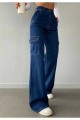 Yüksek Bel Likralı Arka Cepsiz Model Kadın Koyu Kargo Jeans Yüksek Bel Likralı Arka Cepsiz Model Kadın Koyu Kargo Jeans