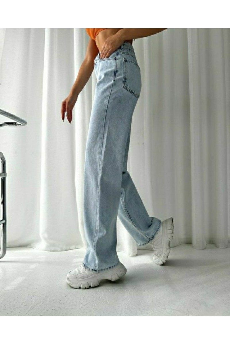 Süper Yüksek Bel Salaş Salaş Paça Buz Kar Yıkama Likralı Kadın Denim Kot Jean