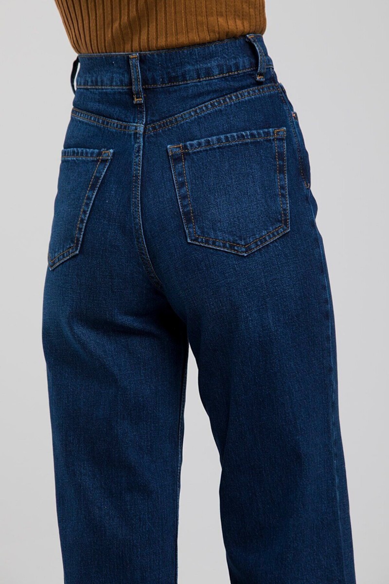 Yüksek Bel Salaş Paça Koyu Mavi Kadın Kot Jeans Yüksek Bel Salaş Paça Koyu Mavi Kadın Kot Jeans