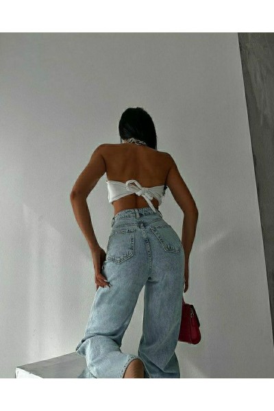 Kar Yıkama Yüksek Bel Wide Leg Kadın Kot Pantolon