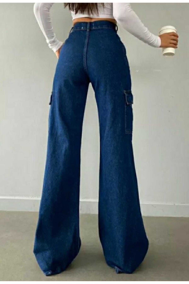 Yüksek Bel Likralı Arka Cepsiz Model Kadın Koyu Kargo Jeans Yüksek Bel Likralı Arka Cepsiz Model Kadın Koyu Kargo Jeans