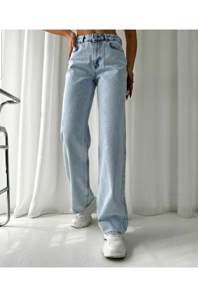 Süper Yüksek Bel Salaş Salaş Paça Buz Kar Yıkama Likralı Kadın Denim Kot Jean