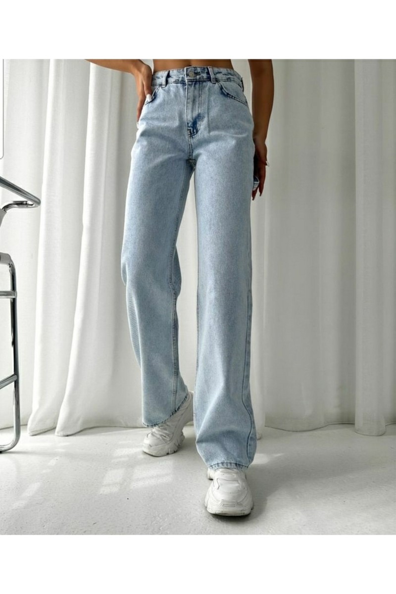 Süper Yüksek Bel Salaş Salaş Paça Buz Kar Yıkama Likralı Kadın Denim Kot Jean