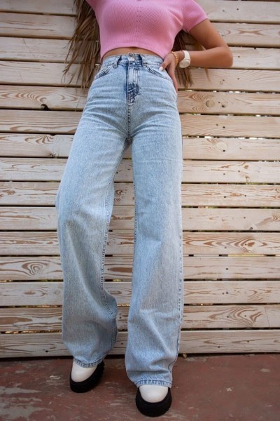 Extra Yüksek Bel Salaş Paça Kadın Kar Yıkama Kot Jeans