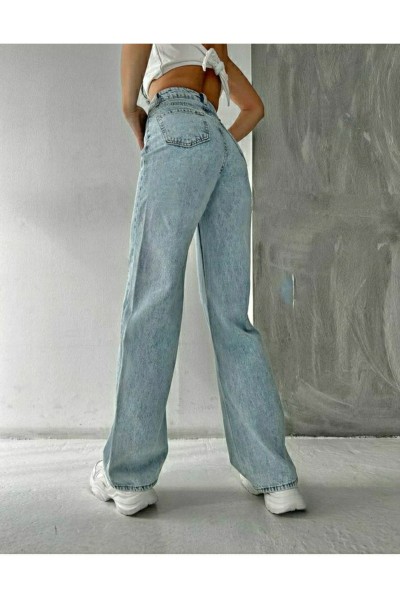 Yüksek Bel Kar Yıkama Wide Leg Kadın Kot Pantolon