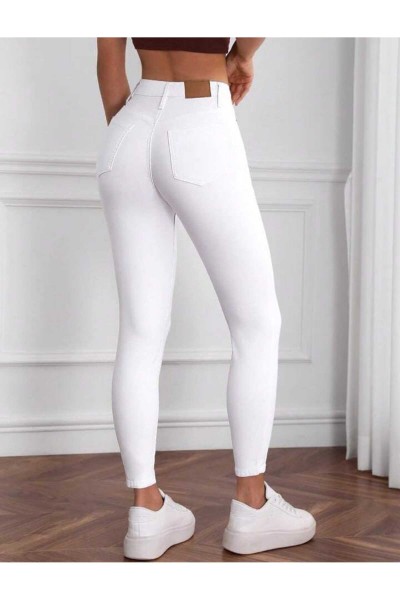 Yüksel Bel Beyaz Skinny Bilek Boy Dar PaçaLikralı Kot