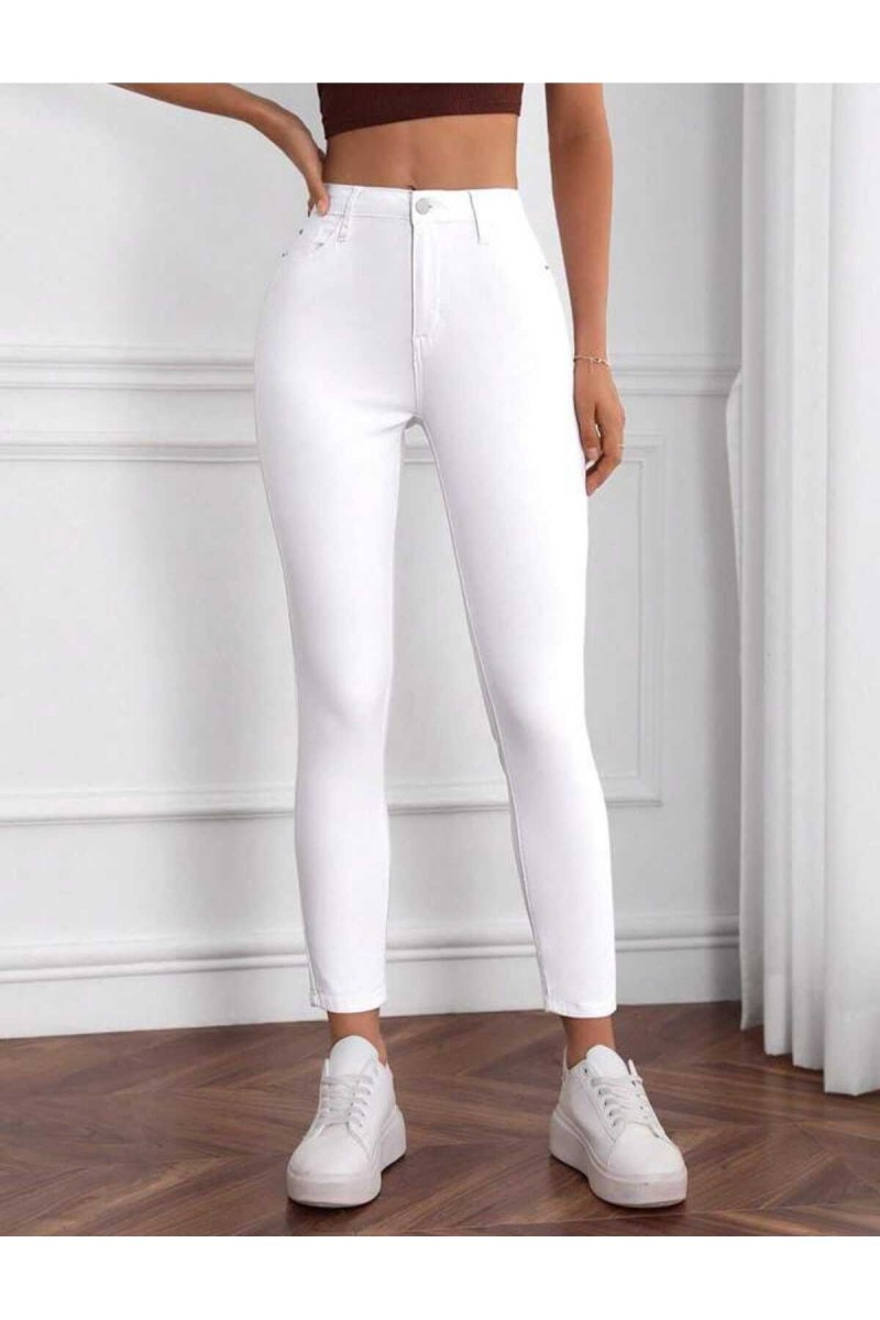 Yüksel Bel Beyaz Skinny Bilek Boy Dar PaçaLikralı Kot