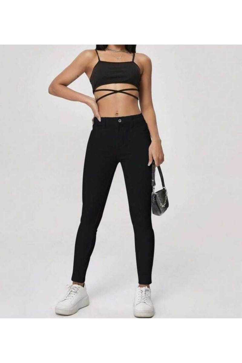 Kadın Bilek Boy Dar Paça Yüksel Bel Siyah Skinny Likralı Kot Kadın Bilek Boy Dar Paça Yüksel Bel Siyah Skinny Likralı Kot