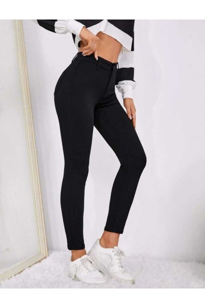 Yüksel Bel Siyah Bilek Boy Dar Paça Skinny Likralı Kot