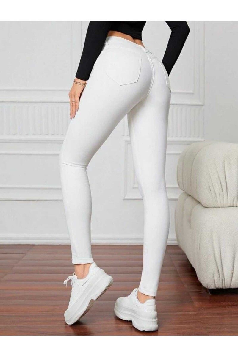 Kadın Bilek Boy Dar Paça Yüksel Bel Beyaz Skinny Likralı Kot Kadın Bilek Boy Dar Paça Yüksel Bel Beyaz Skinny Likralı Kot