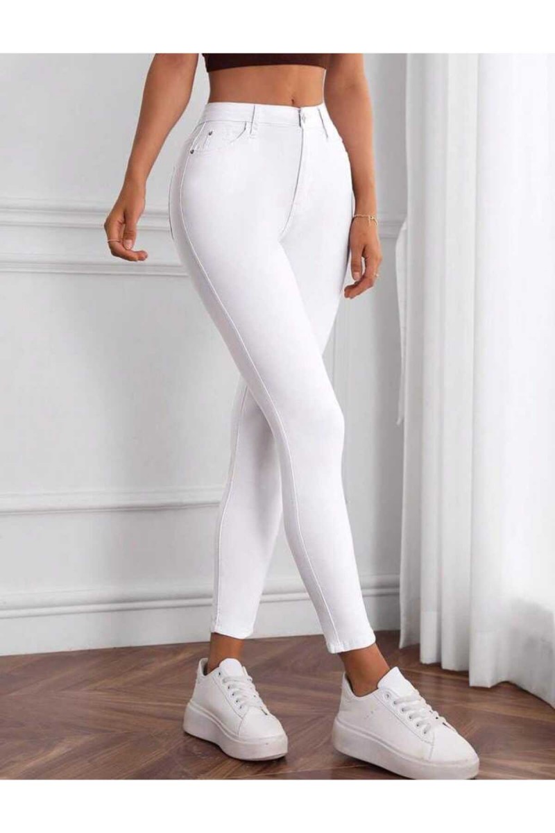 Yüksel Bel Beyaz Skinny Bilek Boy Dar PaçaLikralı Kot