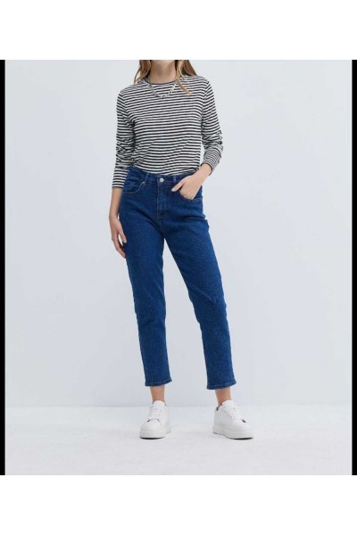 Kadın Koyu Mavi Likralı Mom Jeans