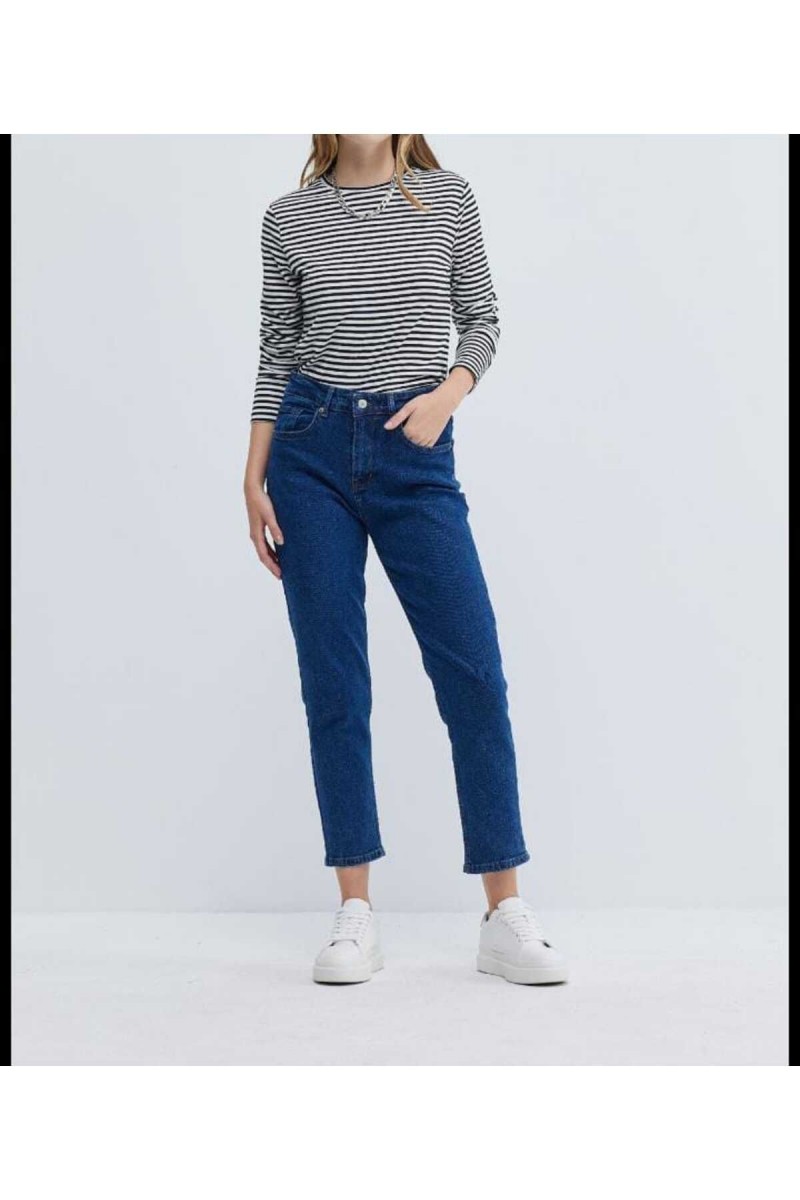 Kadın Koyu Mavi Likralı Mom Jeans Kadın Koyu Mavi Likralı Mom Jeans