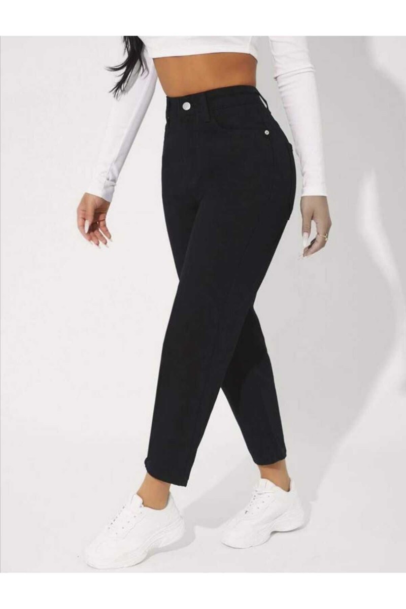 Siyah Yüksek Bel Likralı Mom Jeans Siyah Yüksek Bel Likralı Mom Jeans
