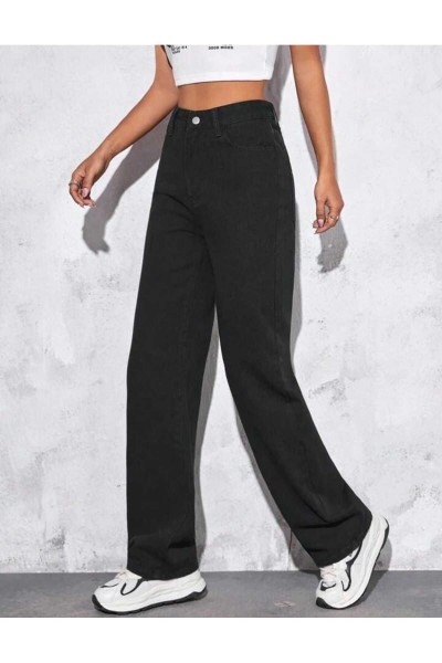 Yüksek Bel Siyah Salaş Kot Jeans