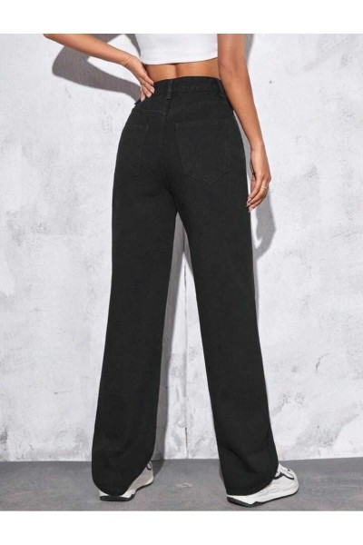 Yüksek Bel Siyah Salaş Kot Jeans